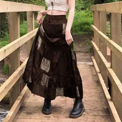 Retro patchworkové grunge steampunk Emo Flare Midi sukně