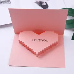 3D srdíčkové růžové valentýnské přání s nápisem LOVE