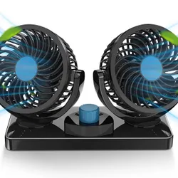 Ventilátor do auta otočný o 360 stupňů - 12V DC elektrický dvourychlostní ventilátor se dvěma hlavami, tichý silný ventilátor pro cirkulaci vzduchu na palubní desce pro sedan SUV RV Boat Auto Vehicles Golf nebo Home Den otců